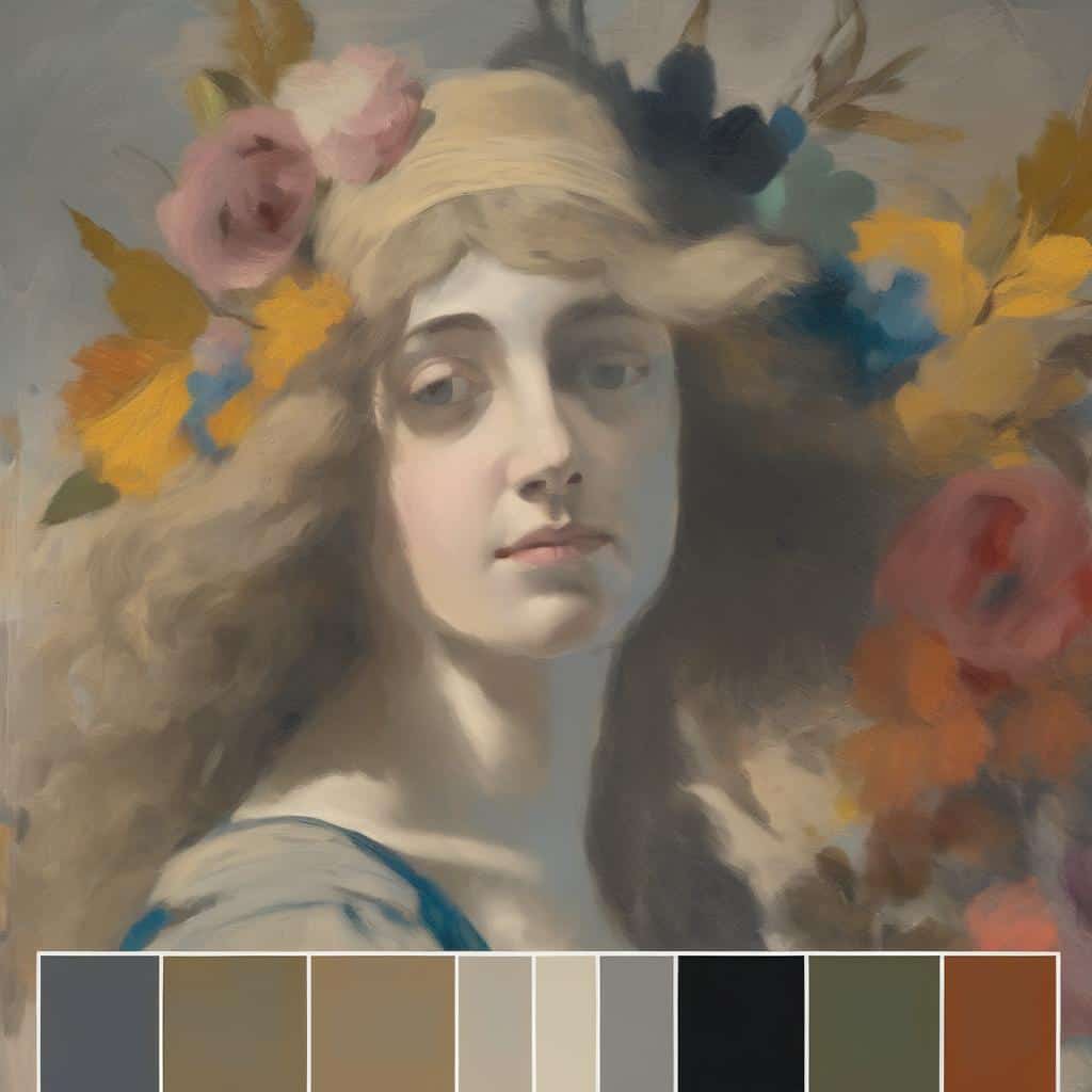 Ο ρόλος του δημιουργού στην τέχνη, πορτρέτο γυναίκας με λουλούδια, έμπνευση και δημιουργικότητα στην τέχνη, καλλιτεχνική έμπνευση, ζωγραφική τέχνη.